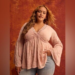 Festi Bell Sleeve Lace Babydoll Top